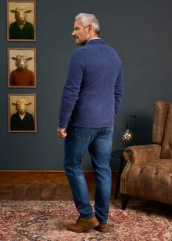 Ferndale Men's Knitted Lambswool Shirt In Rhapsody - Regular Fit -Elegant Wear World Mens Lambswool Overshirt Blue 5