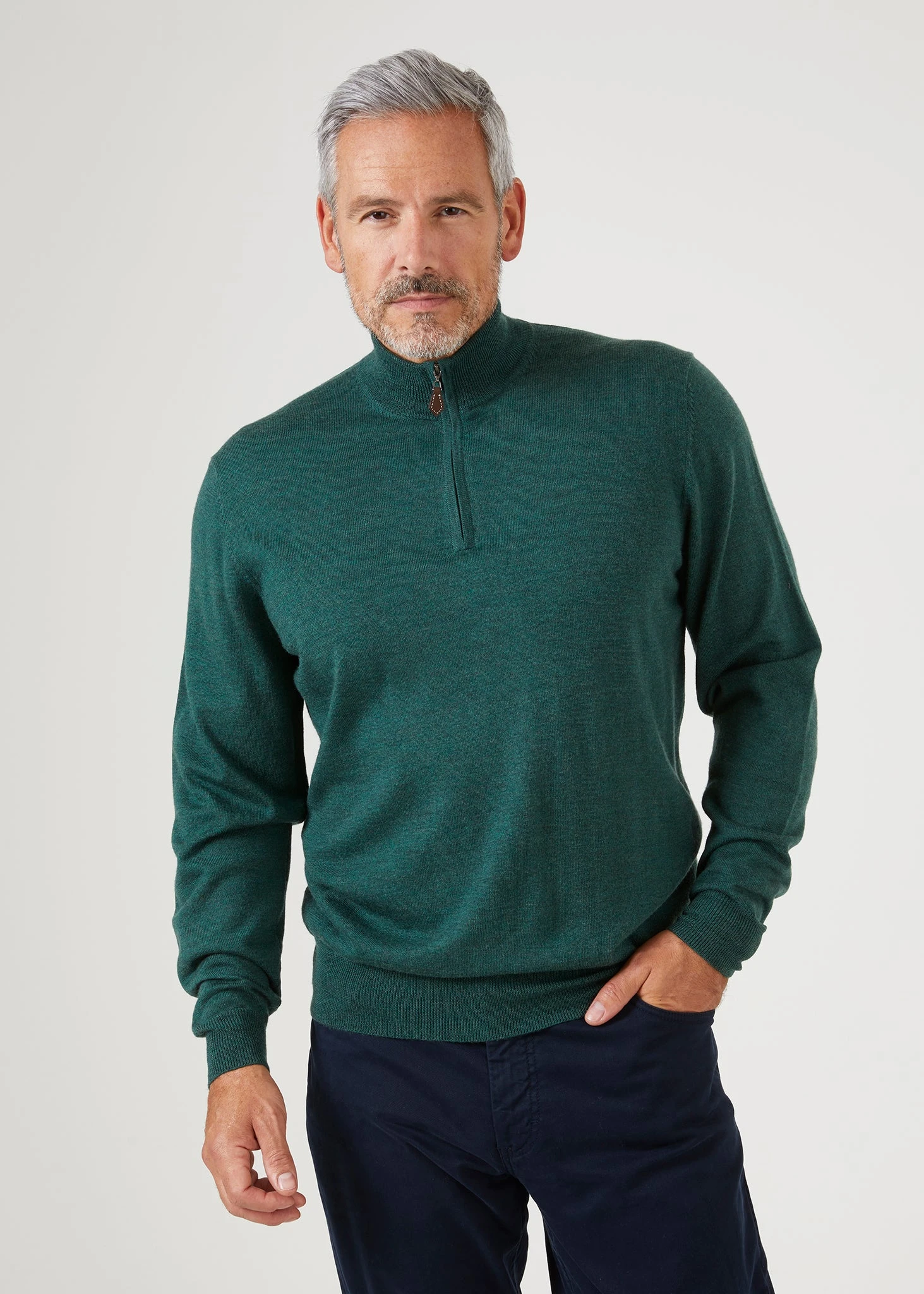Barton Merino Wool 1/4 Zip Mock Jumper In Hunter - Regular Fit 2 Barton Merino Wool 1/4 Zip Mock Jumper In Hunter - Regular Fit - Image 2