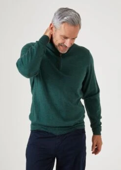 Barton Merino Wool 1/4 Zip Mock Jumper In Hunter - Regular Fit 10 Barton Merino Wool 1/4 Zip Mock Jumper In Hunter - Regular Fit -Elegant Wear World Mens Merino Wool Half Zip Jumper Hunter 2