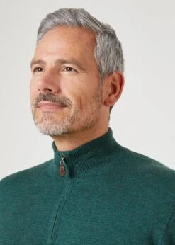 Barton Merino Wool 1/4 Zip Mock Jumper In Hunter - Regular Fit 11 Barton Merino Wool 1/4 Zip Mock Jumper In Hunter - Regular Fit -Elegant Wear World Mens Merino Wool Half Zip Jumper Hunter 3