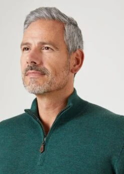 Barton Merino Wool 1/4 Zip Mock Jumper In Hunter - Regular Fit 12 Barton Merino Wool 1/4 Zip Mock Jumper In Hunter - Regular Fit -Elegant Wear World Mens Merino Wool Half Zip Jumper Hunter 4