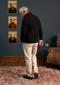 Landford Men's Lambswool Buttoned Jumper In Black - Regular Fit -Elegant Wear World Mens Mock Neck Lambswool Jumper Black 2