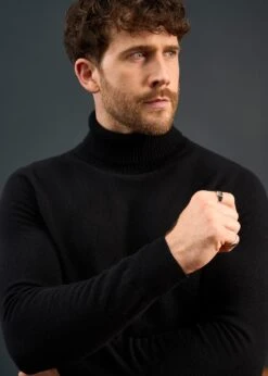 Petersham Men's Geelong Wool Roll Neck In Black -Elegant Wear World Mens Roll Neck Jumper Black 1