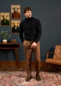 Petersham Men's Geelong Wool Roll Neck In Black -Elegant Wear World Mens Roll Neck Jumper Black 2