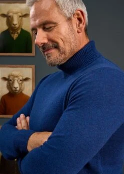 Petersham Men's Geelong Wool Roll Neck In Indigo -Elegant Wear World Mens Roll Neck Jumper Blue 2