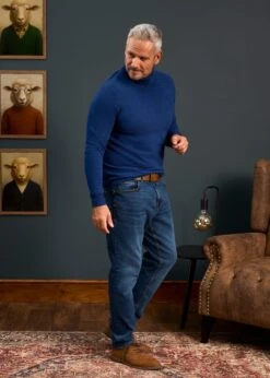 Petersham Men's Geelong Wool Roll Neck In Indigo -Elegant Wear World Mens Roll Neck Jumper Blue 3