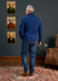 Petersham Men's Geelong Wool Roll Neck In Indigo -Elegant Wear World Mens Roll Neck Jumper Blue 4