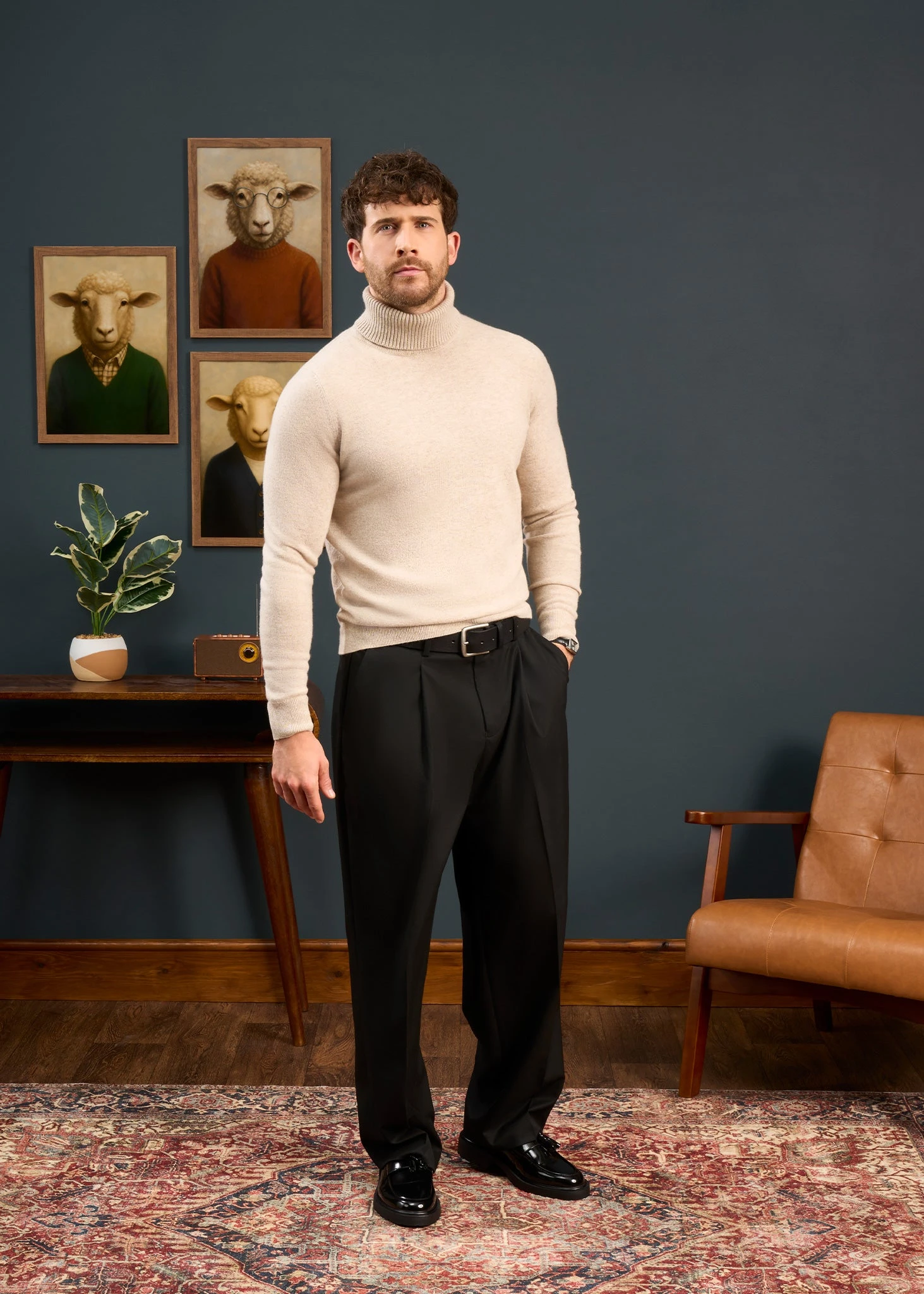 Petersham Men's Geelong Wool Roll Neck In Irish Cream 4 Petersham Men's Geelong Wool Roll Neck In Irish Cream - Image 4