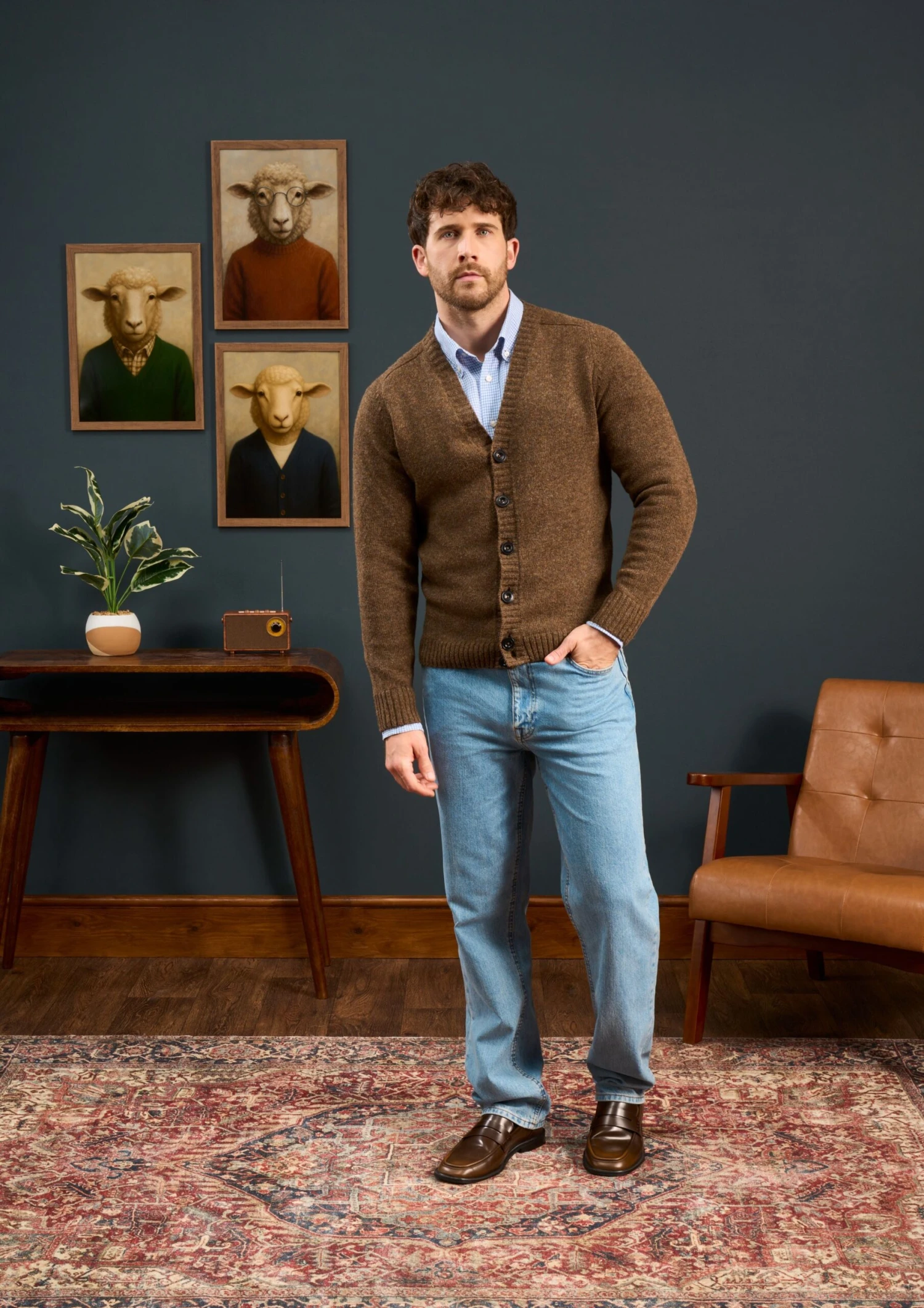 Kinloch Men's Shetland Wool Cardigan In Scots Pine 3 Kinloch Men's Shetland Wool Cardigan In Scots Pine - Image 3