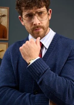 Kinloch Men's Shetland Wool Cardigan In Indigo 7 Kinloch Men's Shetland Wool Cardigan In Indigo -Elegant Wear World Mens Shetland Wool Cardigan Blue 1