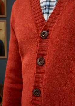 Kinloch Men's Shetland Wool Cardigan In Saffron -Elegant Wear World Mens Shetland Wool Cardigan Orange 3