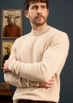 Kinnadie Supersoft Shetland Almond Jumper - Regular Fit -Elegant Wear World Mens Shetland Wool Jumper In Cream White