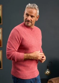 Kinnadie Supersoft Shetland Jumper In Red Clover- Regular Fit -Elegant Wear World Mens Shetland Wool Jumper Pink Red 1