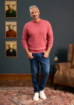 Kinnadie Supersoft Shetland Jumper In Red Clover- Regular Fit -Elegant Wear World Mens Shetland Wool Jumper Pink Red 2