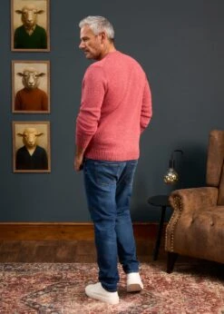 Kinnadie Supersoft Shetland Jumper In Red Clover- Regular Fit -Elegant Wear World Mens Shetland Wool Jumper Pink Red 3