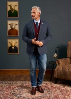 Richmond Men's Knitted Blazer In Navy -Elegant Wear World Mens Tweed Blue Blazer Surrey 1