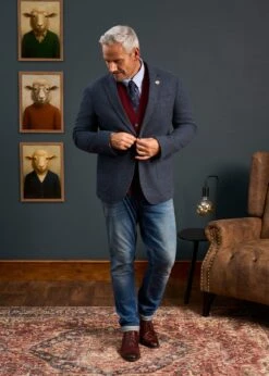 Richmond Men's Knitted Blazer In Navy -Elegant Wear World Mens Tweed Blue Blazer Surrey 2