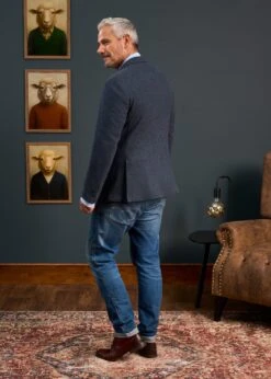 Richmond Men's Knitted Blazer In Navy -Elegant Wear World Mens Tweed Blue Blazer Surrey 3