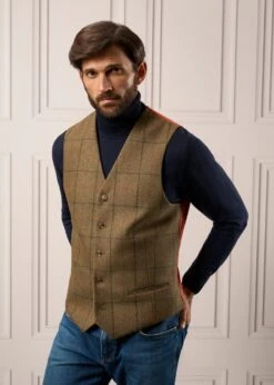 Combrook Men's Tweed Lined-Back Waistcoat In Thyme - Regular Fit -Elegant Wear World Mens Tweed Waistcoat Combrook Thyme 2