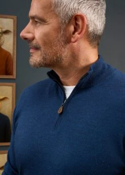 Barton Merino Wool 1/4 Zip Mock Jumper In Indigo - Regular Fit -Elegant Wear World Merino Wool Half Zip Jumper Indig1