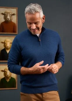 Barton Merino Wool 1/4 Zip Mock Jumper In Indigo - Regular Fit -Elegant Wear World Merino Wool Half Zip Jumper Indigo 2