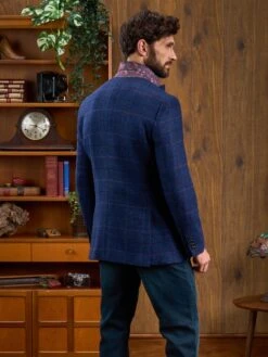 Surrey Tweed Lined Blazer In Navy Check - Regular Fit -Elegant Wear World Navy Check Tweed Blazer 4