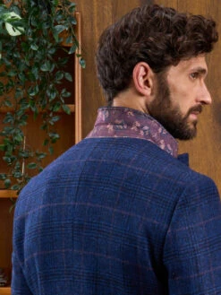 Surrey Tweed Lined Blazer In Navy Check - Regular Fit -Elegant Wear World Navy Check Tweed Blazer 5