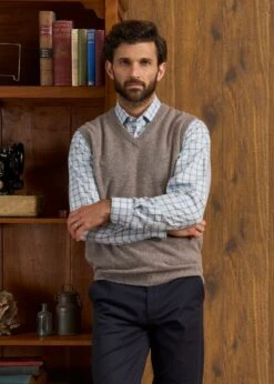 Norfolk Men's Lambswool Slipover In Vole - Classic Fit -Elegant Wear World Nofolk Lambswool Slipover Vole 3