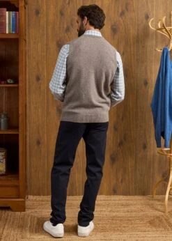 Norfolk Men's Lambswool Slipover In Vole - Classic Fit -Elegant Wear World Nofolk Lambswool Slipover Vole 4