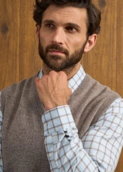 Norfolk Men's Lambswool Slipover In Vole - Classic Fit -Elegant Wear World Nofolk Lambswool Slipover Vole 5