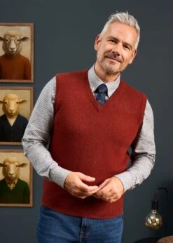 Norfolk Men's Lambswool Slipover In Sienna - Classic Fit -Elegant Wear World Norfolk Mens Lambswool Slipover Sienna 2