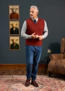 Norfolk Men's Lambswool Slipover In Sienna - Classic Fit -Elegant Wear World Norfolk Mens Lambswool Slipover Sienna 5