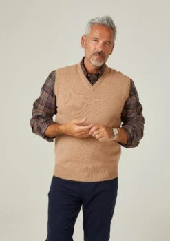 Norfolk Lambswool Slipover In Camel - Classic Fit -Elegant Wear World Norfolk Lambswool Slipover Camel