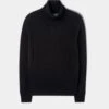 Petersham Men's Geelong Wool Roll Neck In Black -Elegant Wear World PETERSHAM LONG SLEEVE ROLL NECK INSET SLEEVE BLACK 01