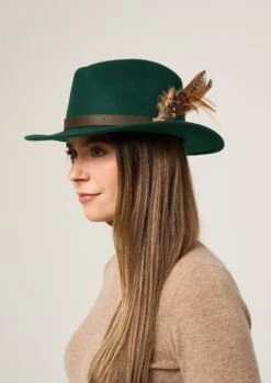 Richmond Ladies Felt Hat With Feather In Bottle -Elegant Wear World Richmond Felt Hat Green Feather 1