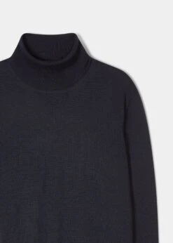 Linton Merino Wool Roll Neck Jumper In Dark Navy - Regular Fit -Elegant Wear World Roll Neck Merino Wool Navy 1