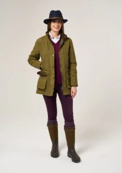 Rutland Ladies Tweed Waterproof Shooting Coat In Lichen -Elegant Wear World Rutland Ladies Tweed Shooting Coat Lichen 2