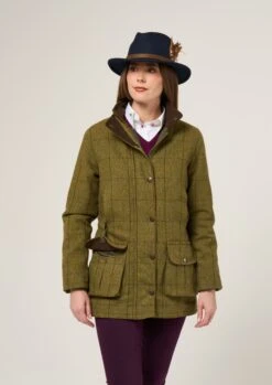 Rutland Ladies Tweed Waterproof Shooting Coat In Lichen -Elegant Wear World Rutland Ladies Tweed Shooting Coat Lichen