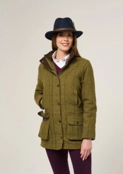 Rutland Ladies Tweed Waterproof Shooting Coat In Lichen -Elegant Wear World Rutland Ladies Tweed Shooting Coat Lichen 3