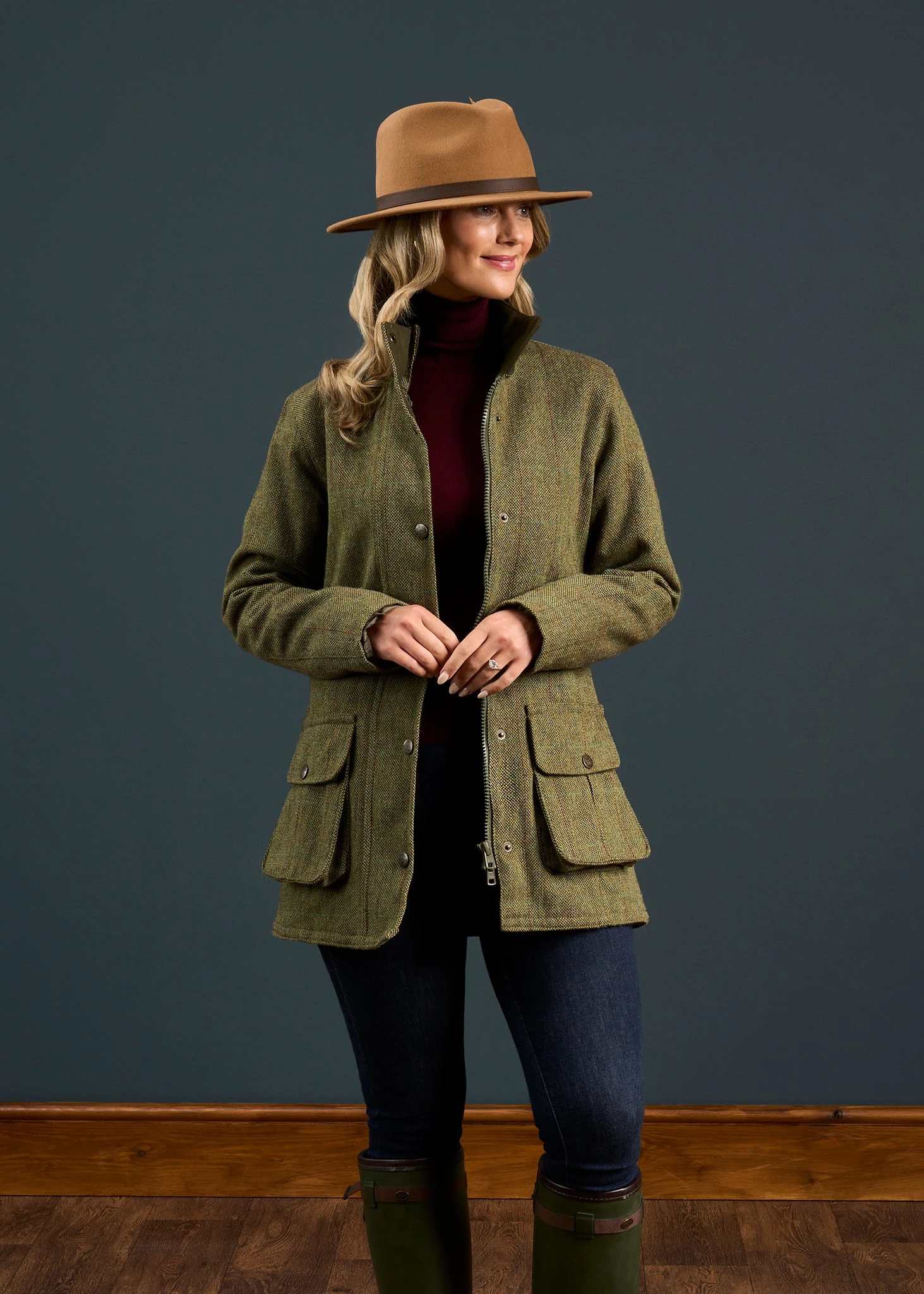 Rutland Ladies Tweed Waterproof Shooting Coat In Hemp 2 Rutland Ladies Tweed Waterproof Shooting Coat In Hemp - Image 2