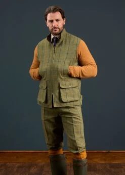 Rutland Men's Tweed Waistcoat In Dark Moss - Shooting Fit -Elegant Wear World Rutland Mens Tweed Waistcoat Dark Moss 4