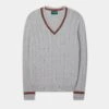 Sandford Cotton Cashmere Cable Knit Vee Neck Jumper In Dove -Elegant Wear World Sandford Cotton Cashmere Cable Knit Vee Neck Jumper Dove