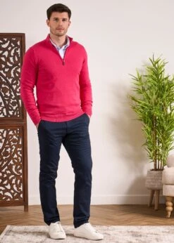 Selhurst Cotton Cashmere 1/4 Zip Jumper In Raspberry 10 Selhurst Cotton Cashmere 1/4 Zip Jumper In Raspberry -Elegant Wear World Selhurst Cotton Quarter Zip Jumper Raspberry 5
