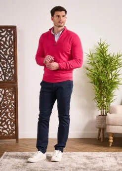 Selhurst Cotton Cashmere 1/4 Zip Jumper In Raspberry 11 Selhurst Cotton Cashmere 1/4 Zip Jumper In Raspberry -Elegant Wear World Selhurst Cotton Quarter Zip Jumper Raspberry 6