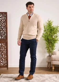 Selhurst Cotton Cashmere 1/4 Zip Jumper In Sand -Elegant Wear World Selhurst Cotton Quarter Zip Jumper Sand 4
