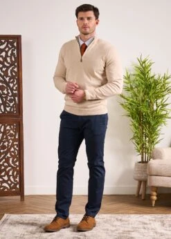 Selhurst Cotton Cashmere 1/4 Zip Jumper In Sand -Elegant Wear World Selhurst Cotton Quarter Zip Jumper Sand 5