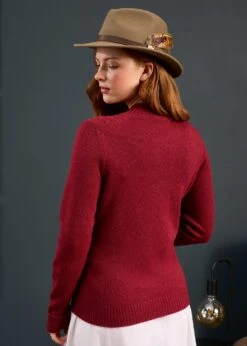 Sienna Ladies Cable Knit Roll Neck In Berry -Elegant Wear World Sienna Ladies Cable Knit Mock Neck Berry 3