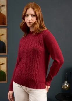 Sienna Ladies Cable Knit Roll Neck In Berry -Elegant Wear World Sienna Ladies Cable Knit Mock Neck Berry 7