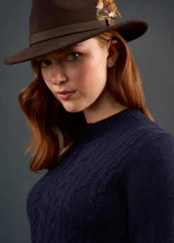 Sienna Ladies Cable Knit Roll Neck In Dark Navy -Elegant Wear World Sienna Ladies Cable Knit Mock Neck Dark Navy 2