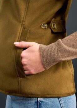 Surrey Ladies Fur Lined Gilet In Olive -Elegant Wear World Surrey Ladies Fur Lined Gilet Olive 2